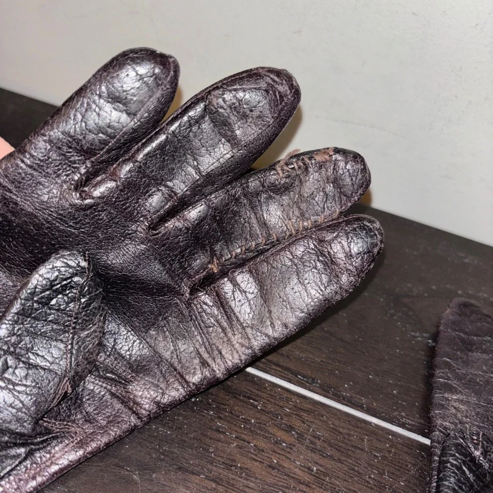 Vintage | Brown Leather Scalloped Edge | Made in Italy | Lined‎ Gloves | Size 7